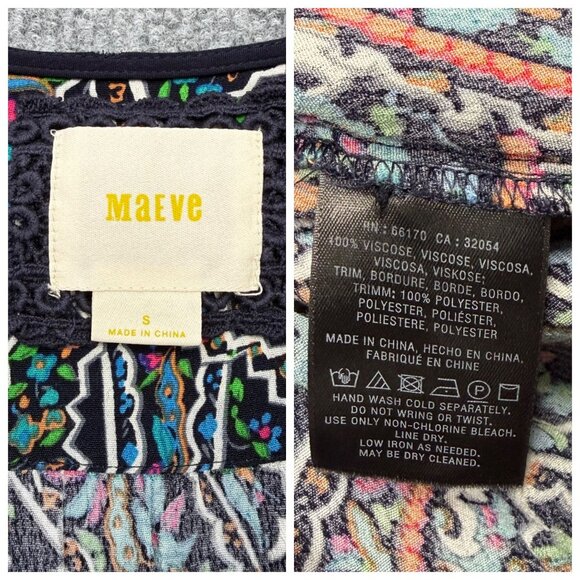 Maeve Anthropologie Boho Paisley Dress Flowy Long Sleeve Navy/Multicolor Size S - Picture 10 of 15